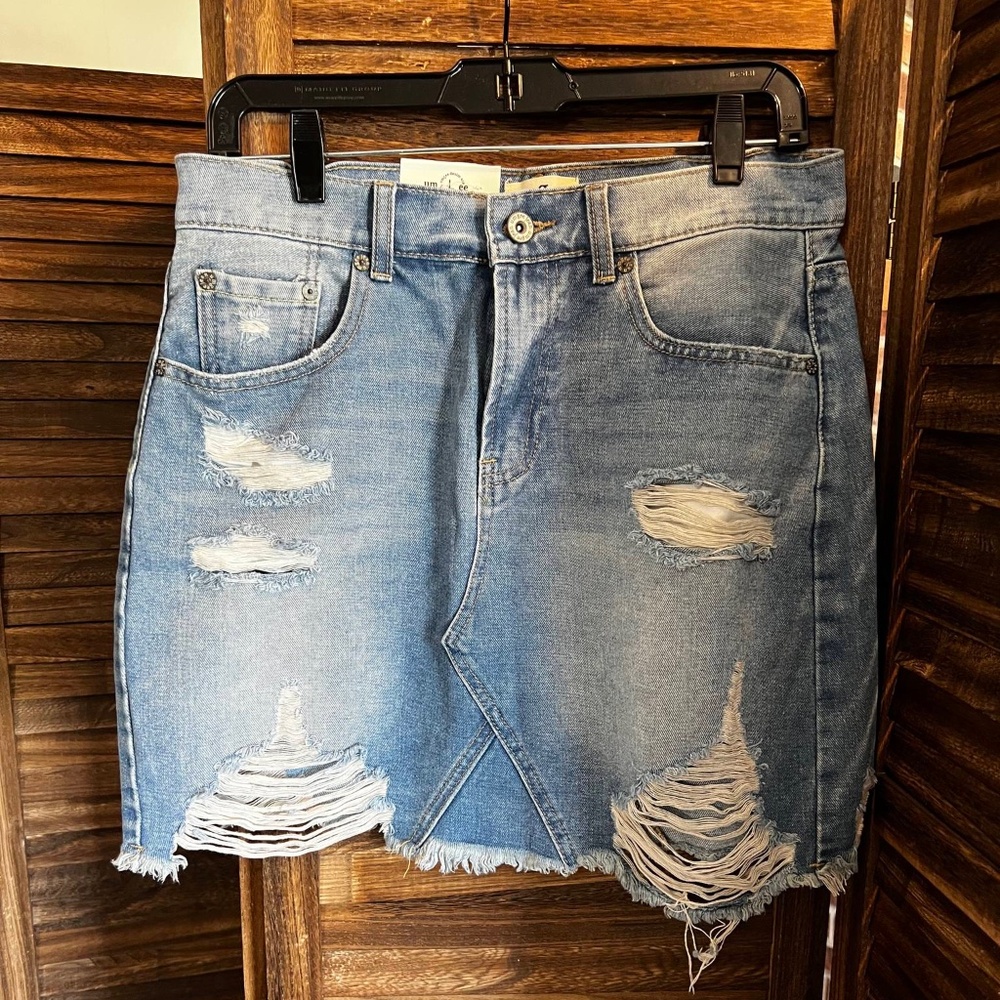 Umgee Denim Distressed Mini Skirt NWT